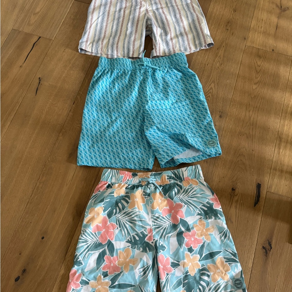 abercrombie kids size 15/16 Blue Tropical & Aqua Patterned Swim Trunks (3 Pack)